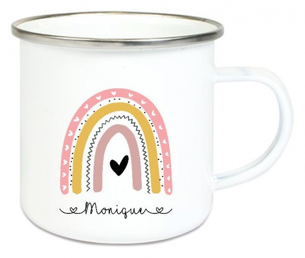 ♥ Tasse Emailletasse Regenbogen, Mädchen, Einschulung KITA Wunschname, Dankeschön, Geburtstag, Abschied, Jubiläum, Geschenk, Kommunion, Firmung Konfirmation, Becher von Lüttentüddel